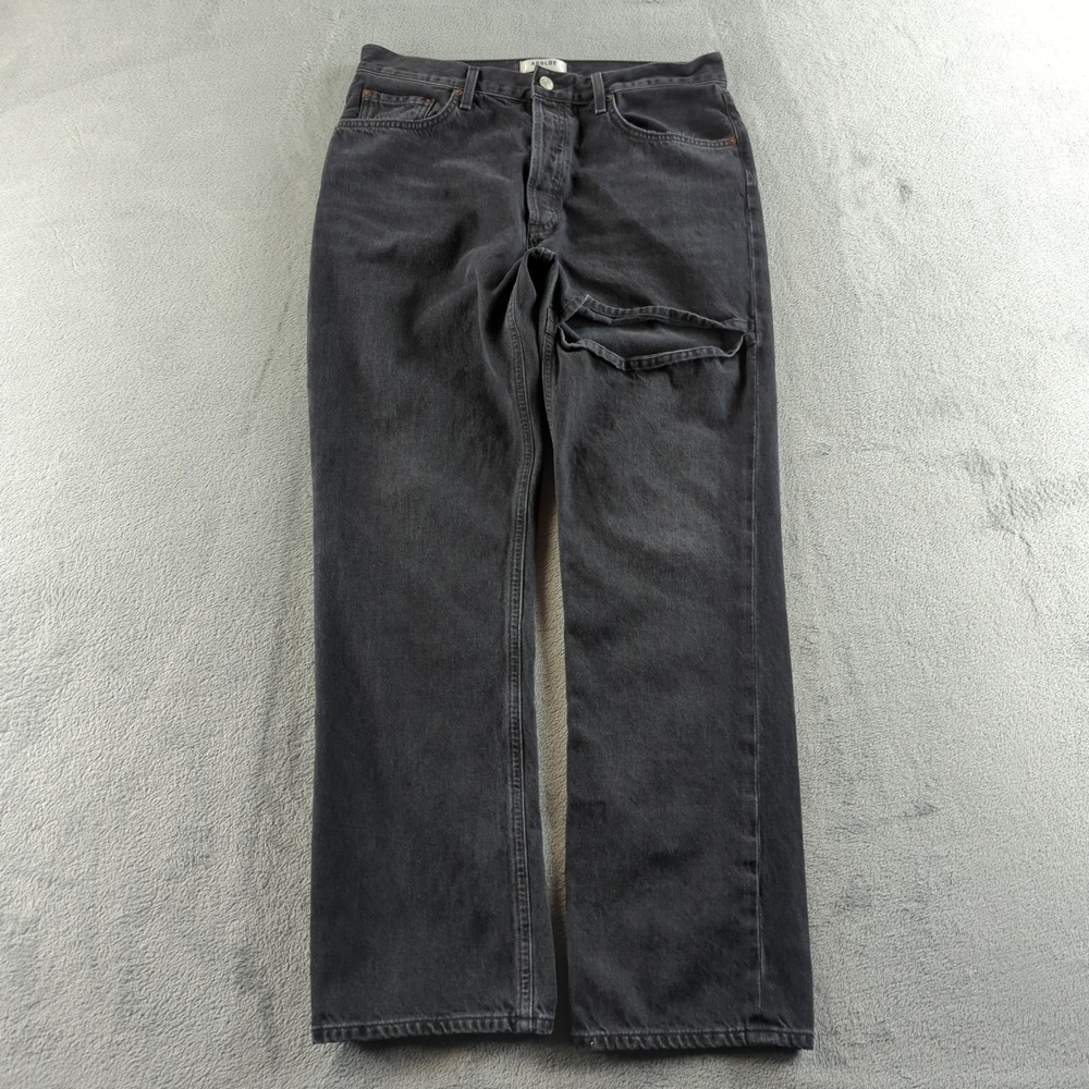 AGOLDE Womens Jeans 30x30 Black Faded Straight Button Fly Lana Slice Grunge Punk